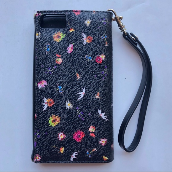 Rebecca Minkoff Folio Wallet Iphone 6/6s Plus Black Floral Multicolor Wristlet - Picture 12 of 12